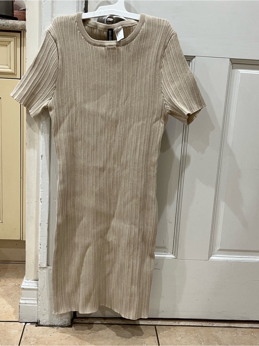 H&M Ribbed Short-Sleeve Midi Dress - Sand